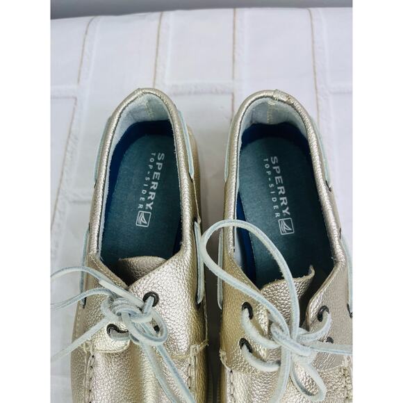 NWT Sperry A/O gold leather sneakers size 5M - Picture 4 of 11